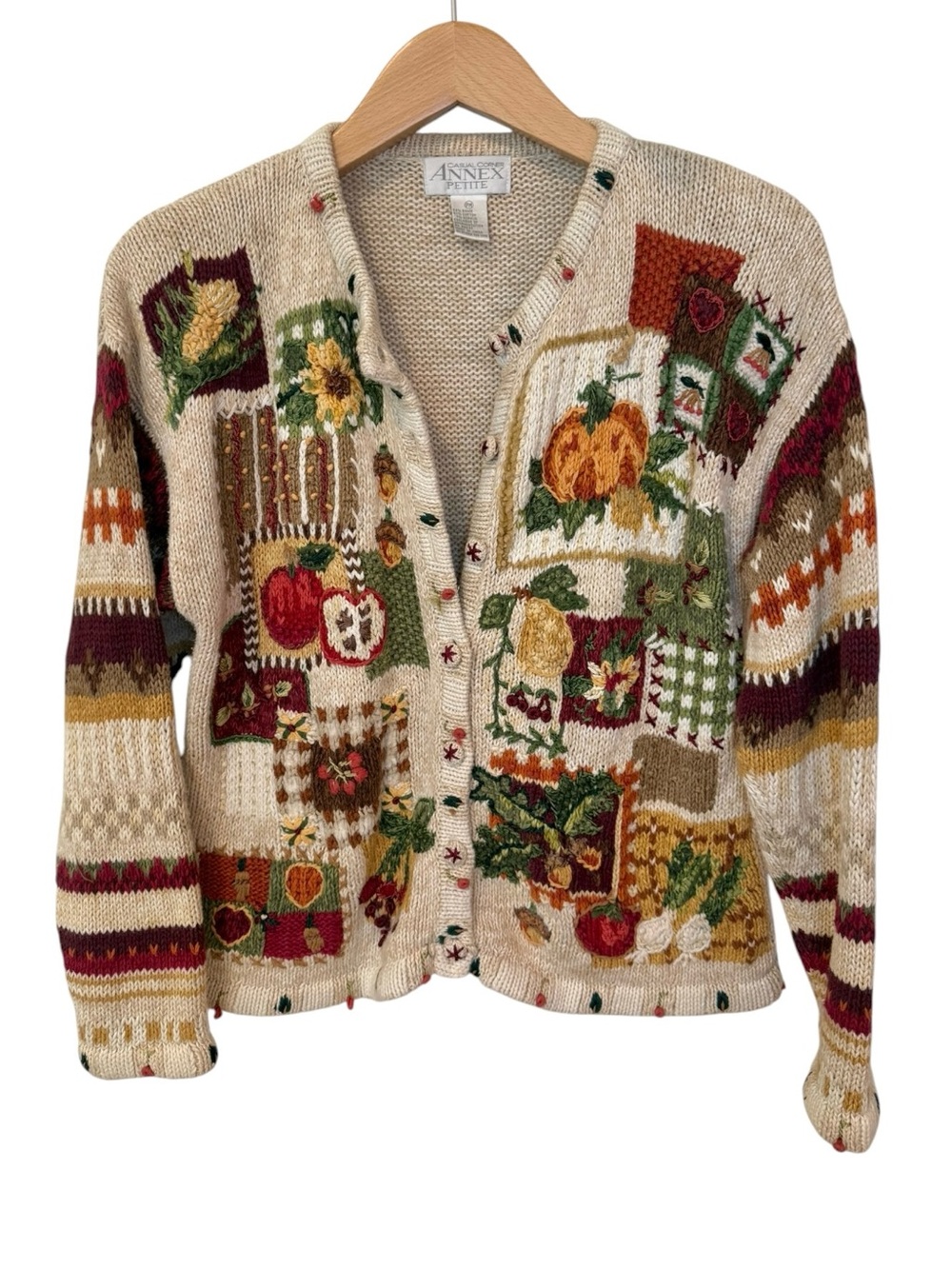 Vintage Casual Corner Annex Fall Harvest Embroidered Cardigan Sweater Petite Med